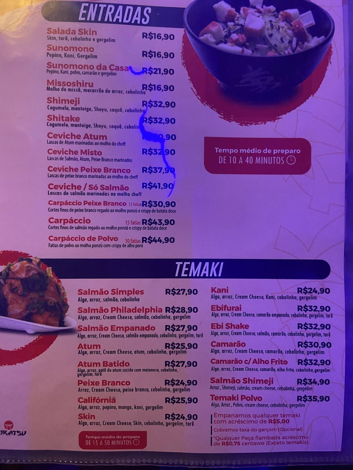 Seikatsu Sushibar e Petiscaria cardápio