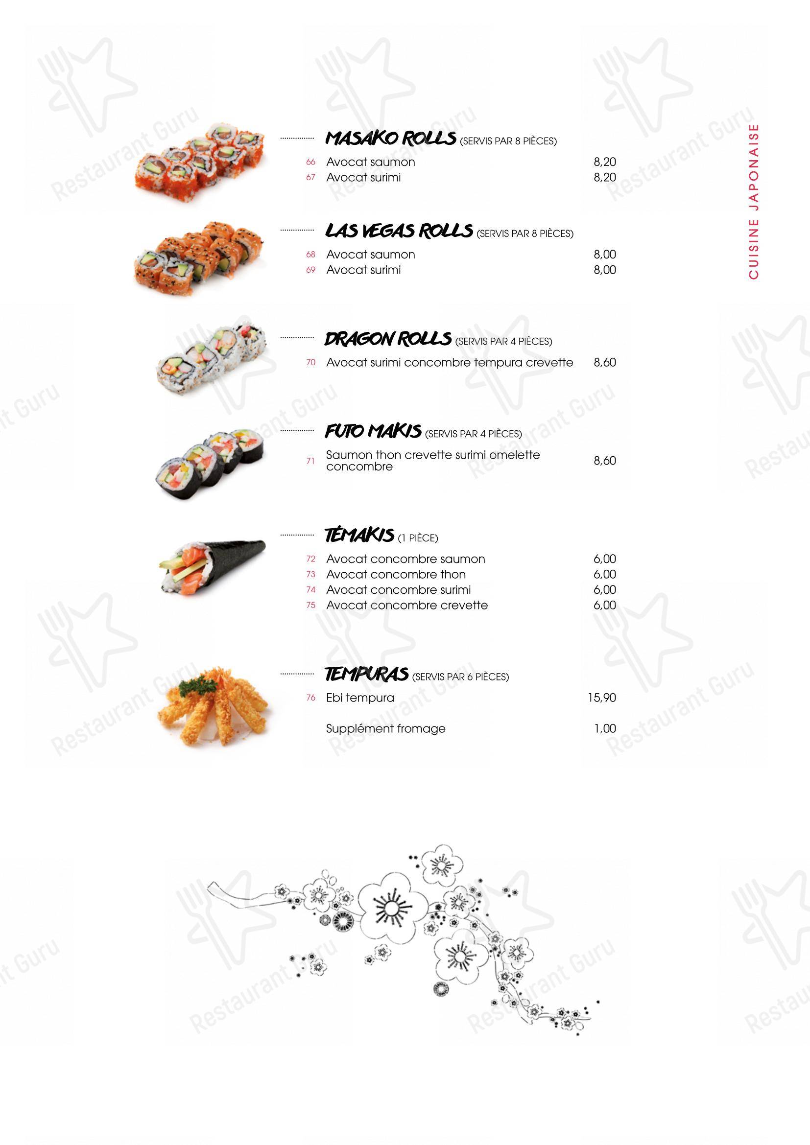 Menu pour SenSushi - Menu