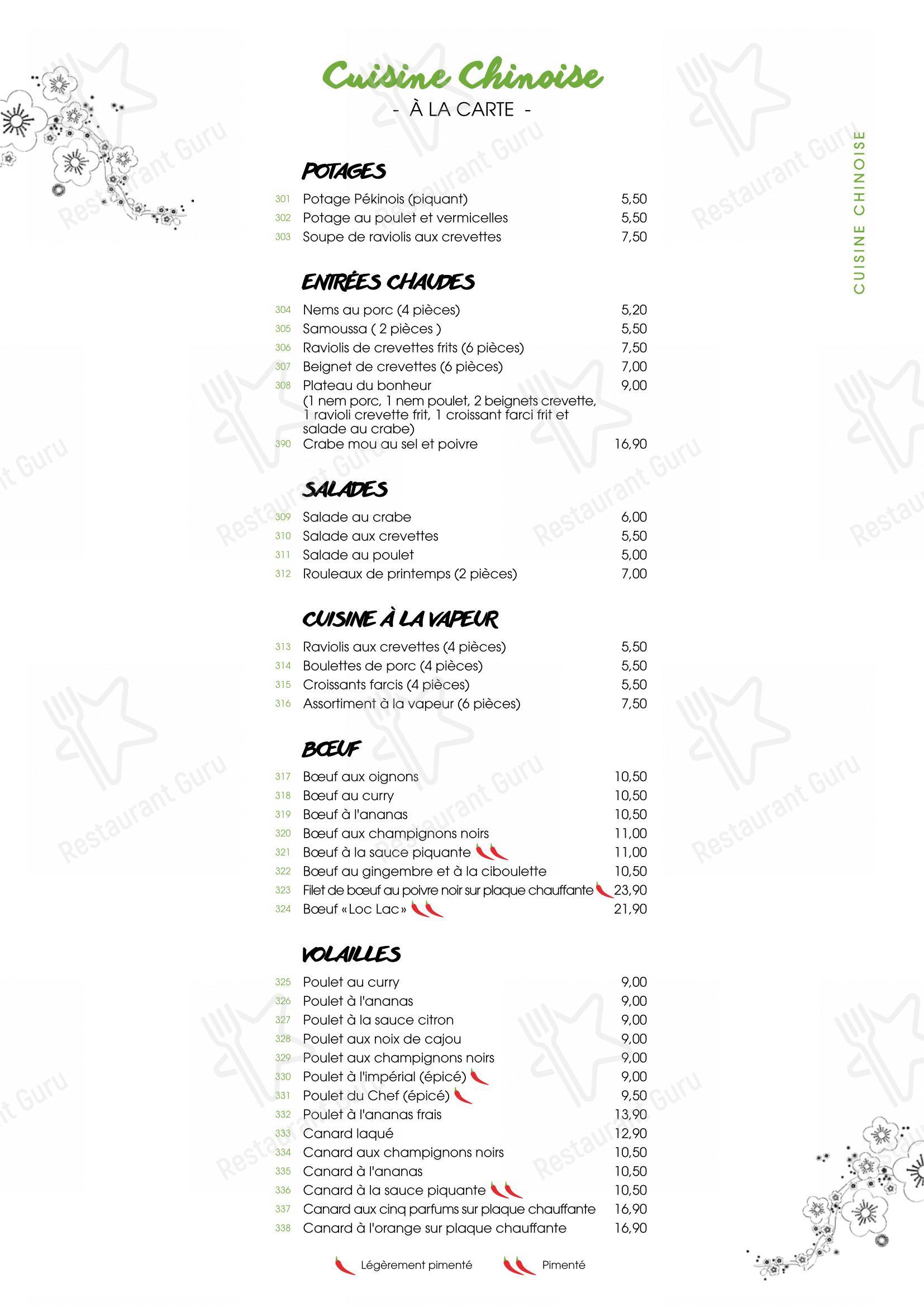 Menu pour SenSushi - Menu