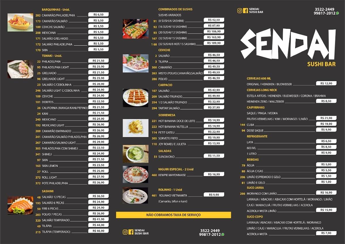 Sendai Sushi Bar Adamantina cardápio