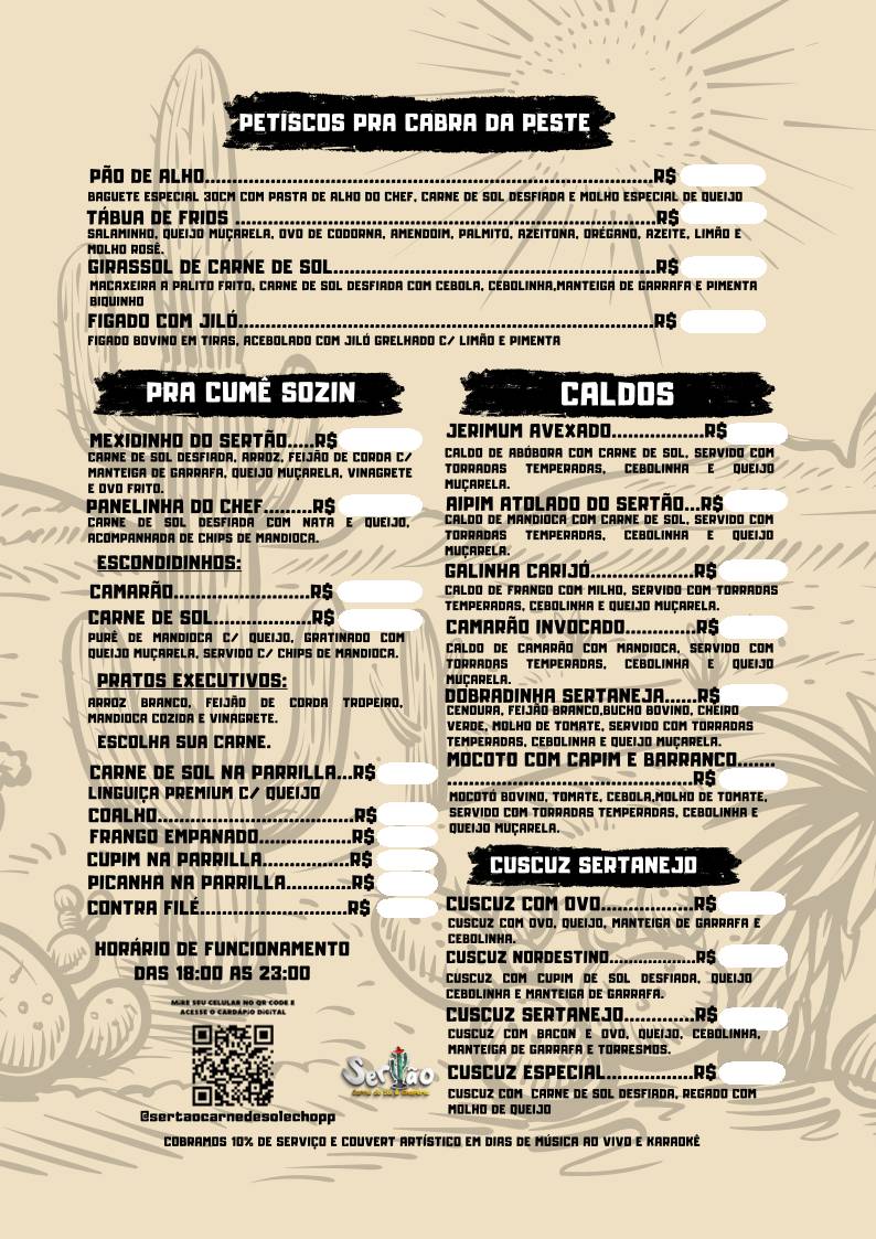 Sertão Carne De Sol E Choperia cardápio