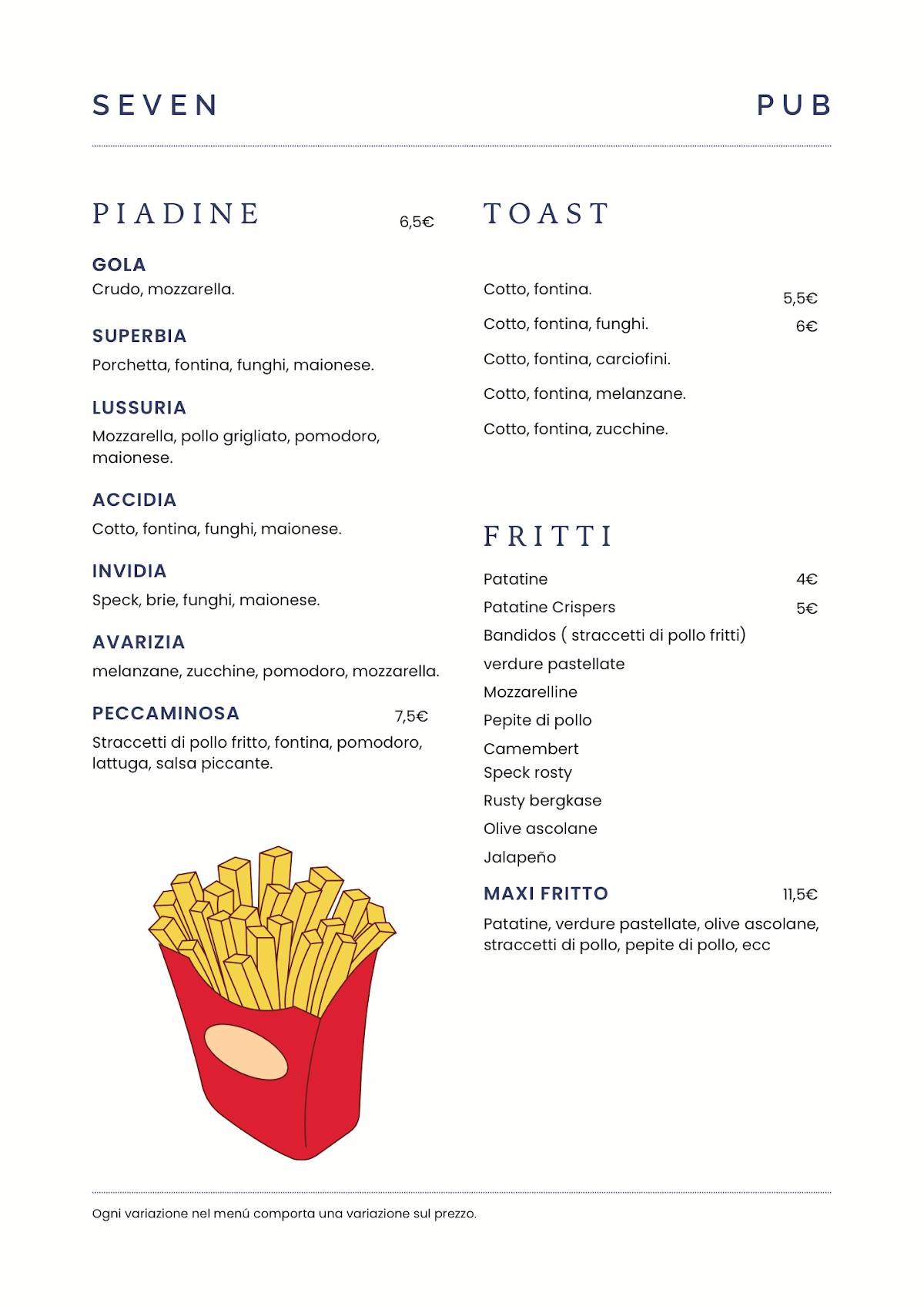 Menu di Seven Pub 