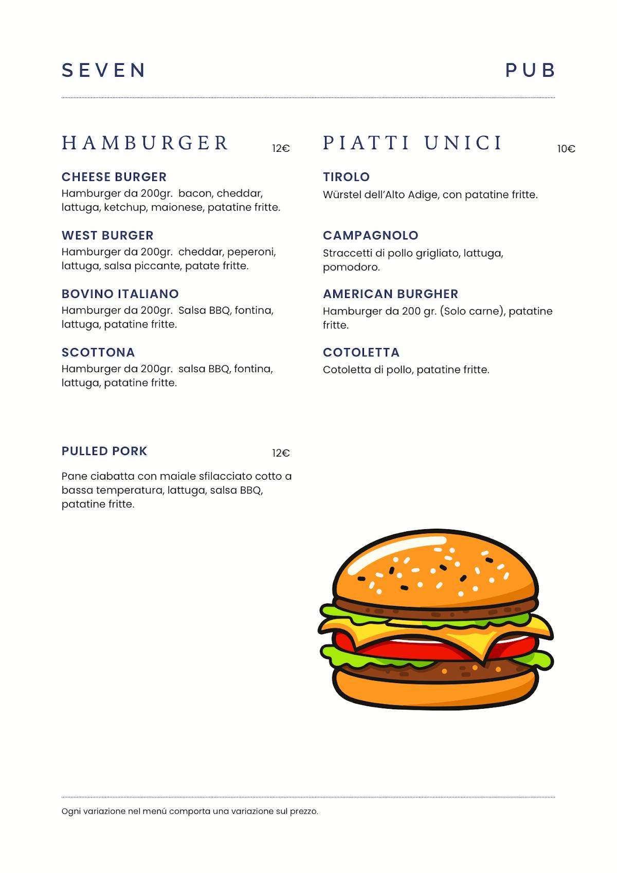 Menu di Seven Pub 