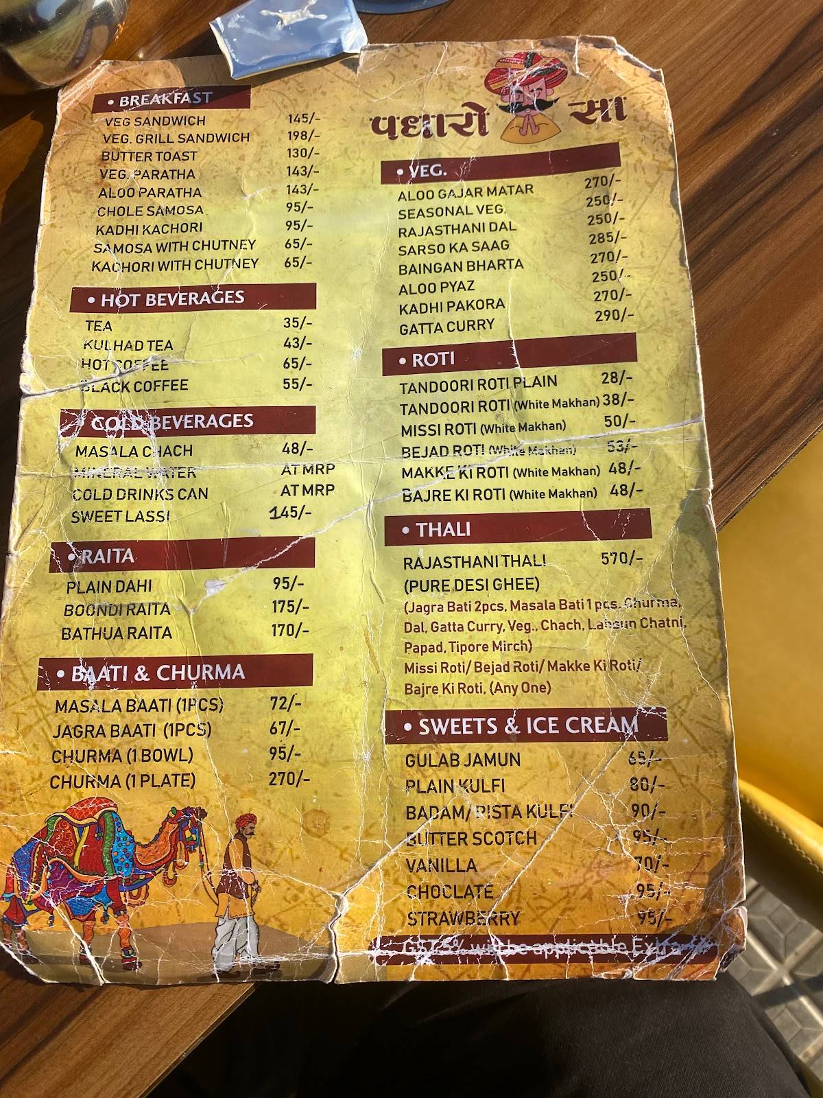 Shahi Virasat (RHS) menu