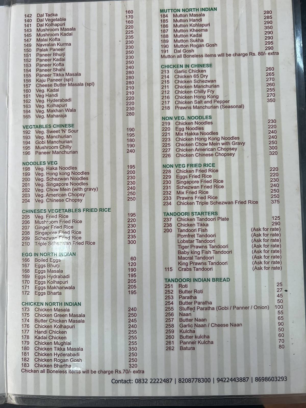 Shalimar Restaurant menu