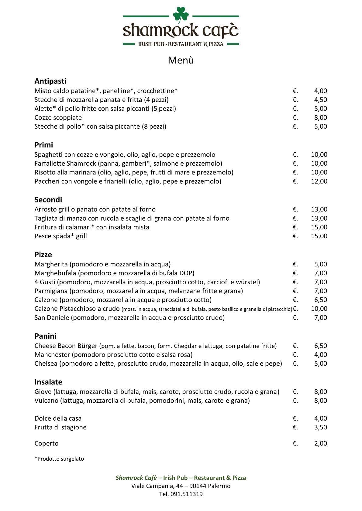 Menu di Shamrock Cafè 