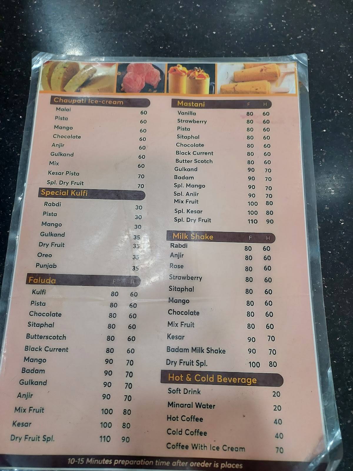 Sharma Icecrem & Pavbhaji menu