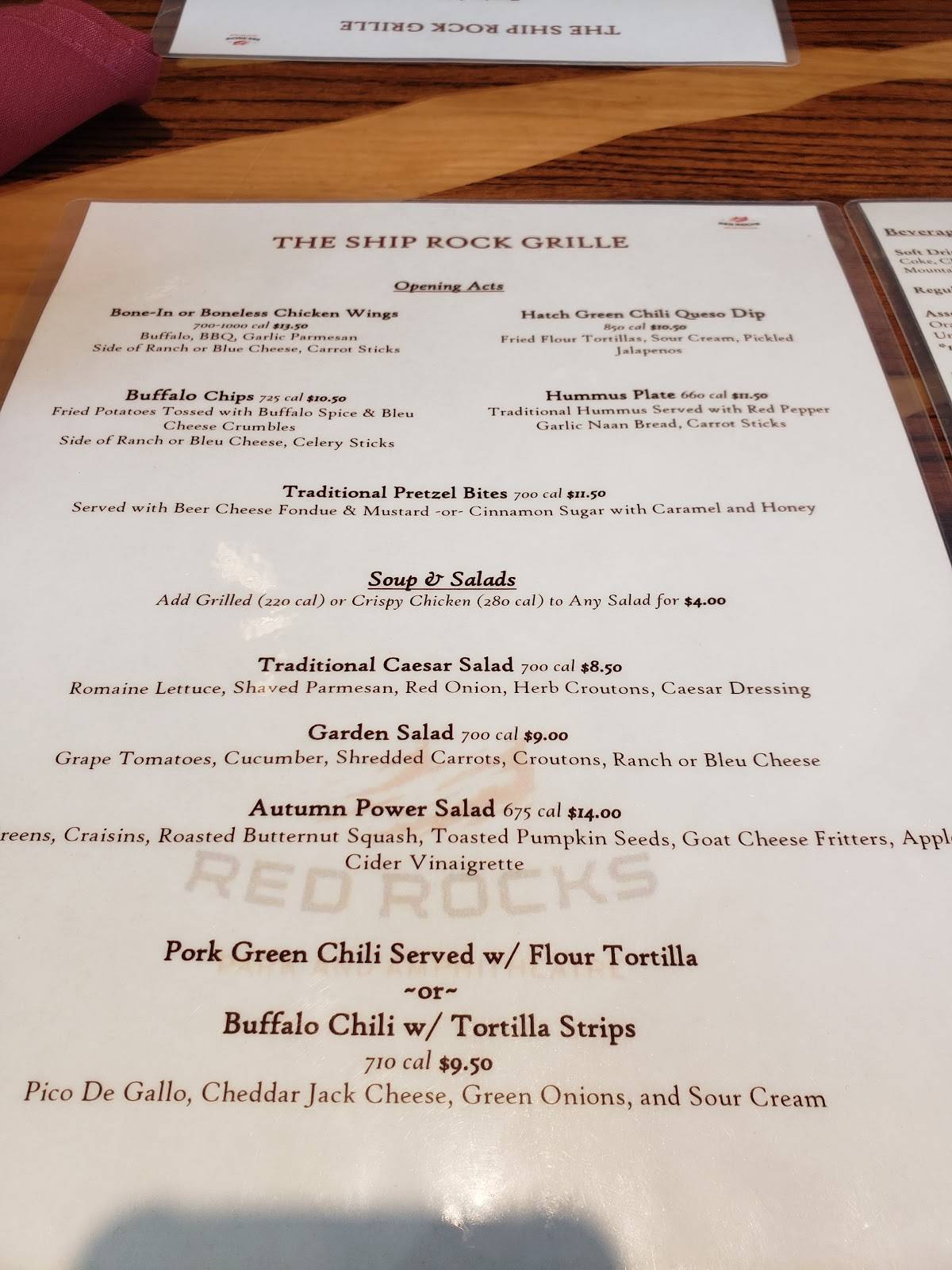 Menu at Ship Rock Grille pub & bar, Morrison