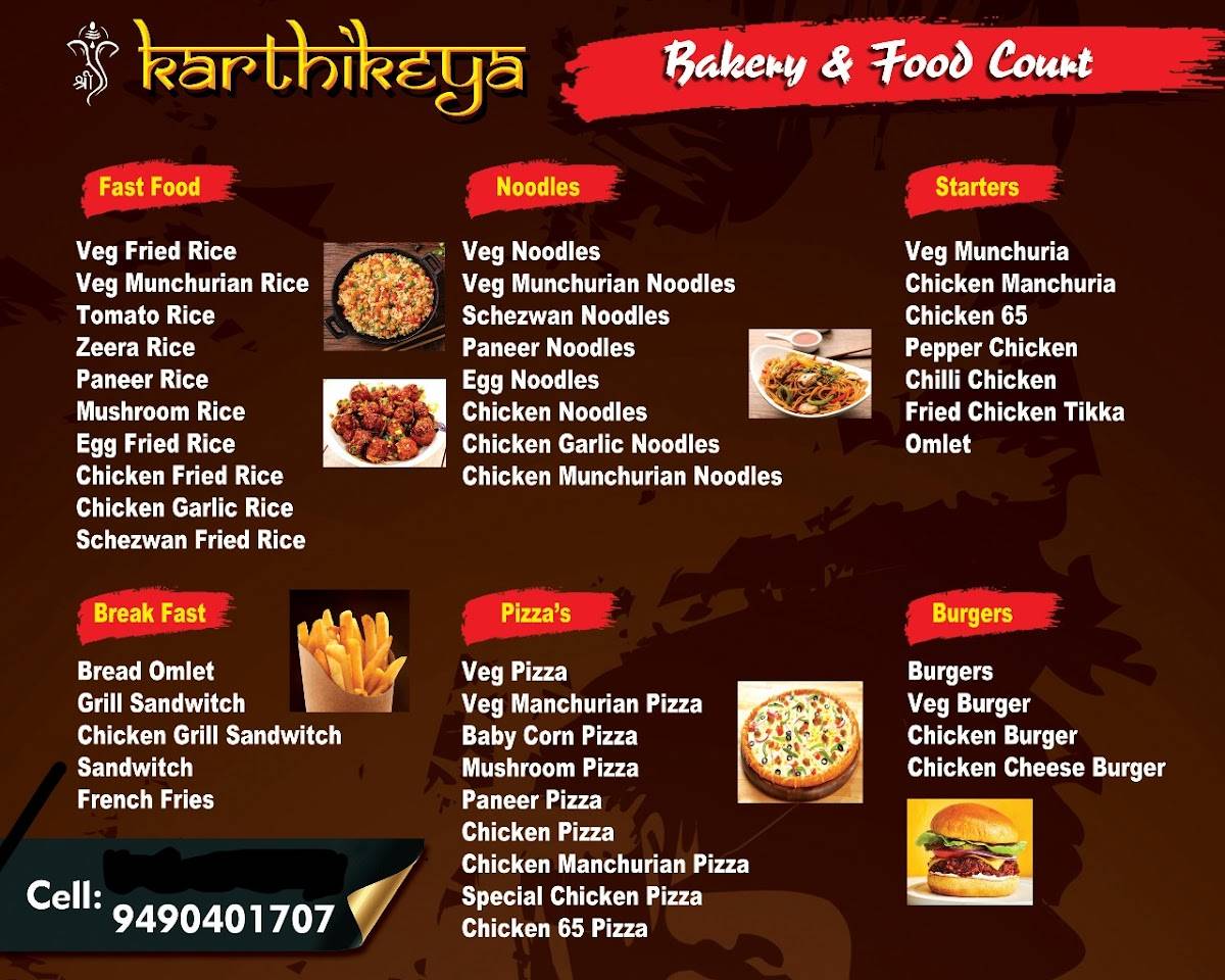 Menu At Shree Karthikeya Bakery Food Court Hyderabad