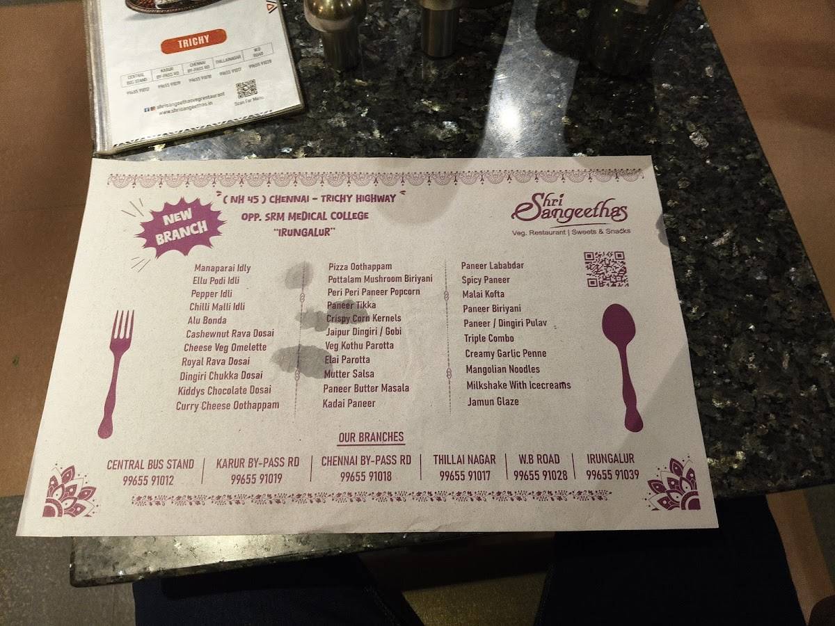 Shri Sangeethas (Karur Bypass, Trichy) Veg. Restaurant Sweets Savouries menu