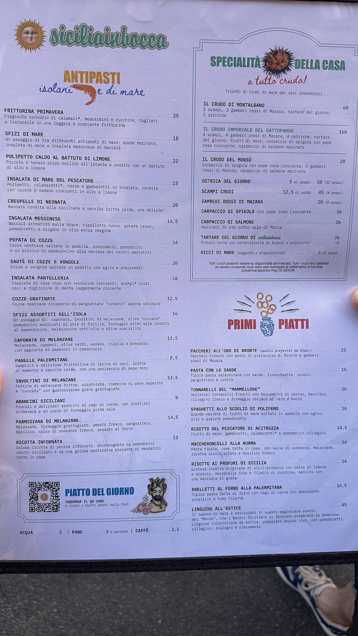 Menu di Siciliainbocca in Prati- Trattoria Siciliana 