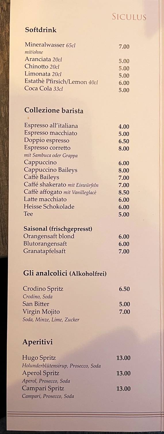 Menu di Siculus Ristorante Pizzeria Siciliano 