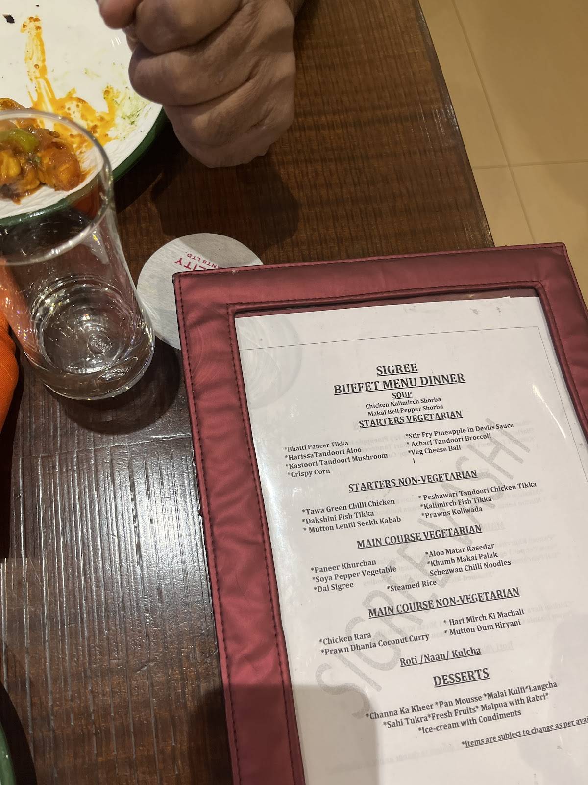 Sigree Navi Mumbai menu