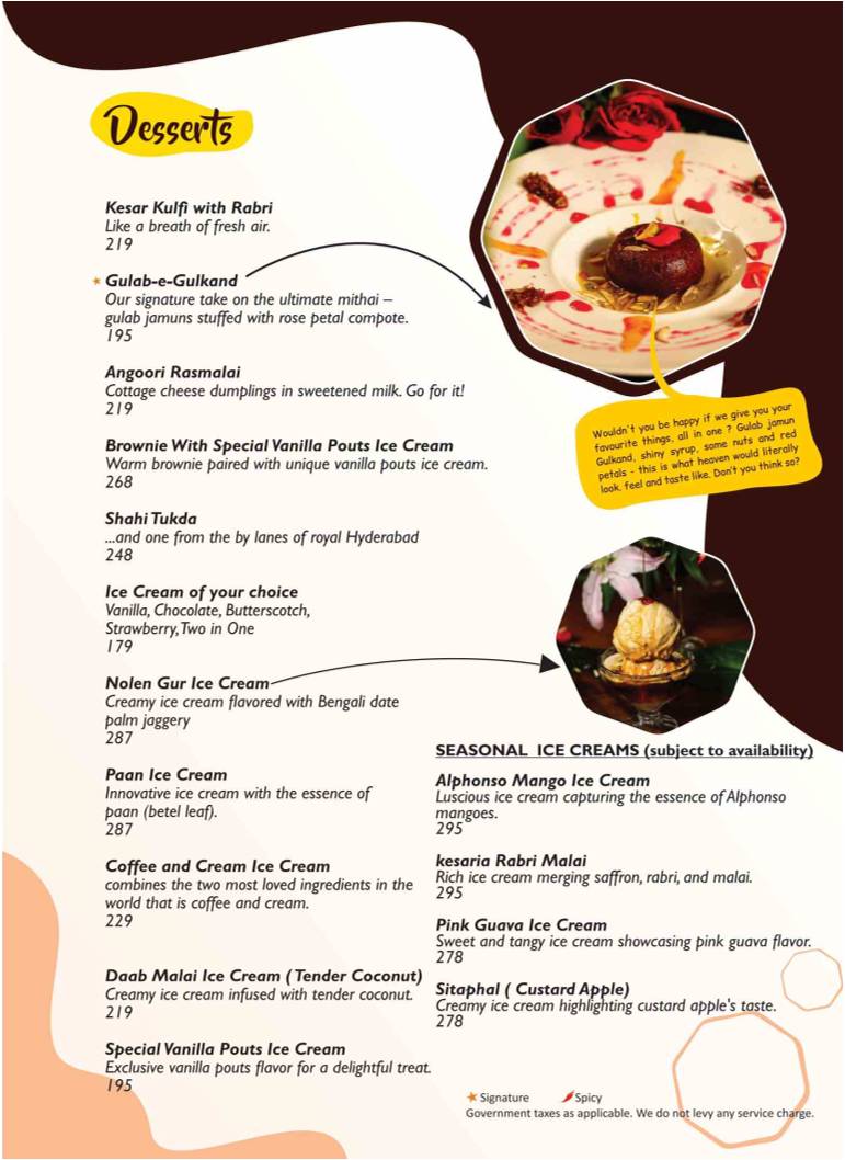 The Yellow Chilli Restaurant menu