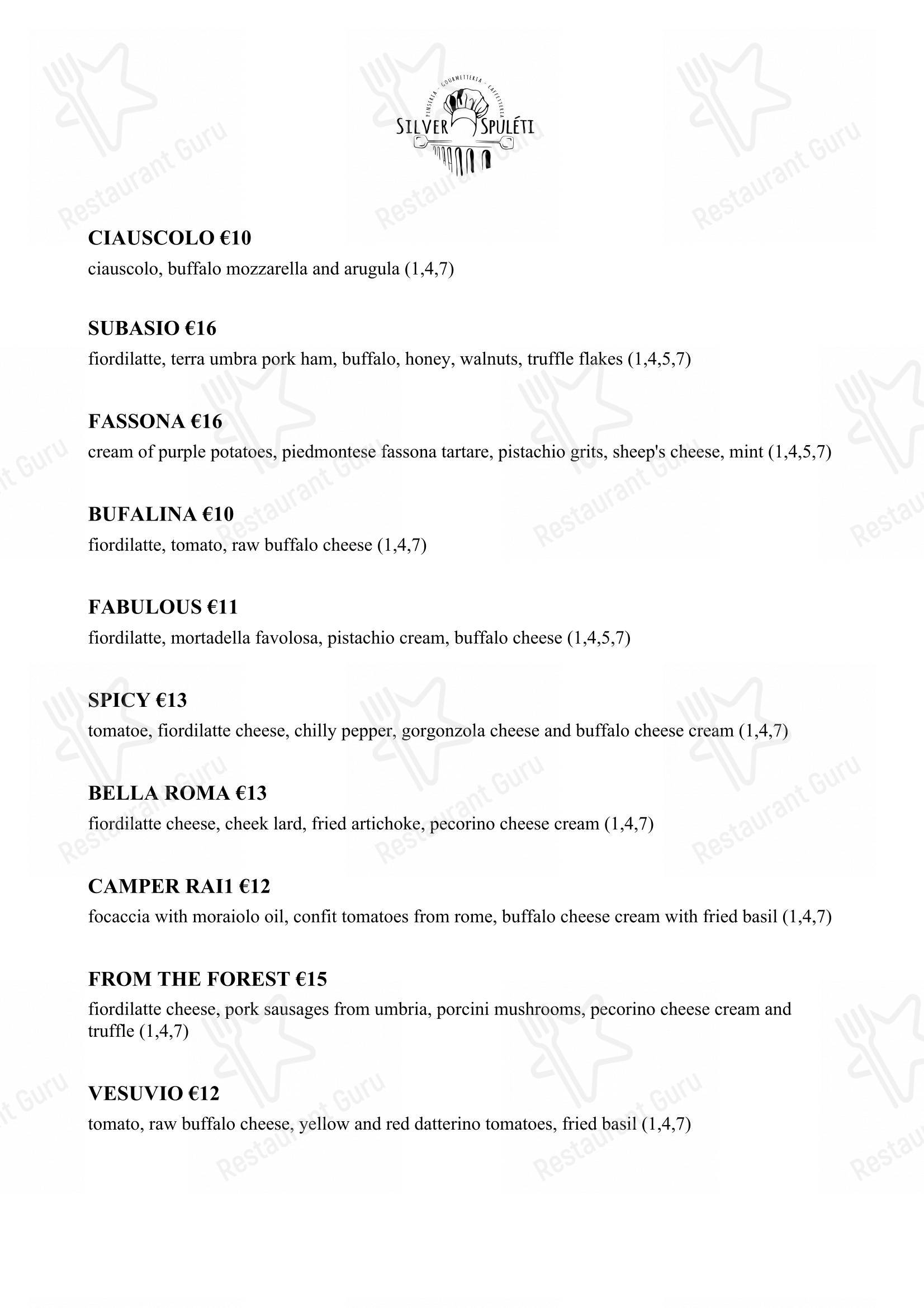 Menu per Silver Spuleti ristorante