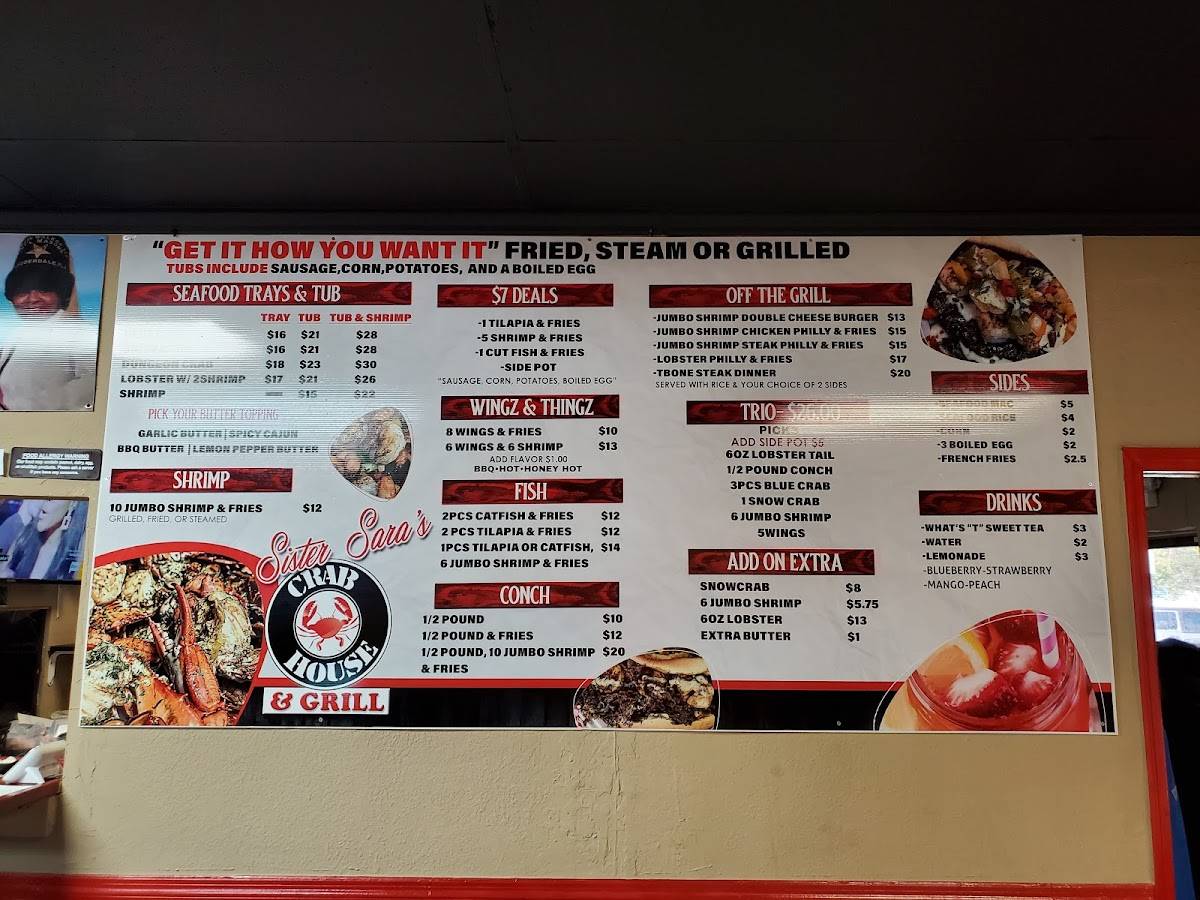 Menu at Sister Sara Crab House restaurant, Fort Lauderdale