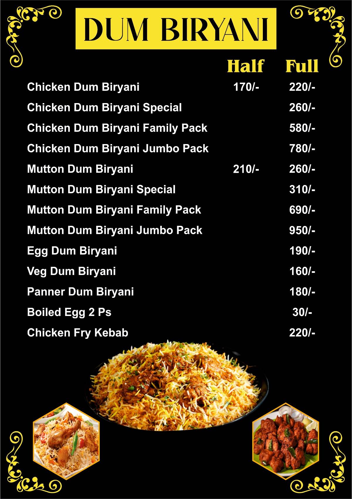 Sitara Family Restaurant menu