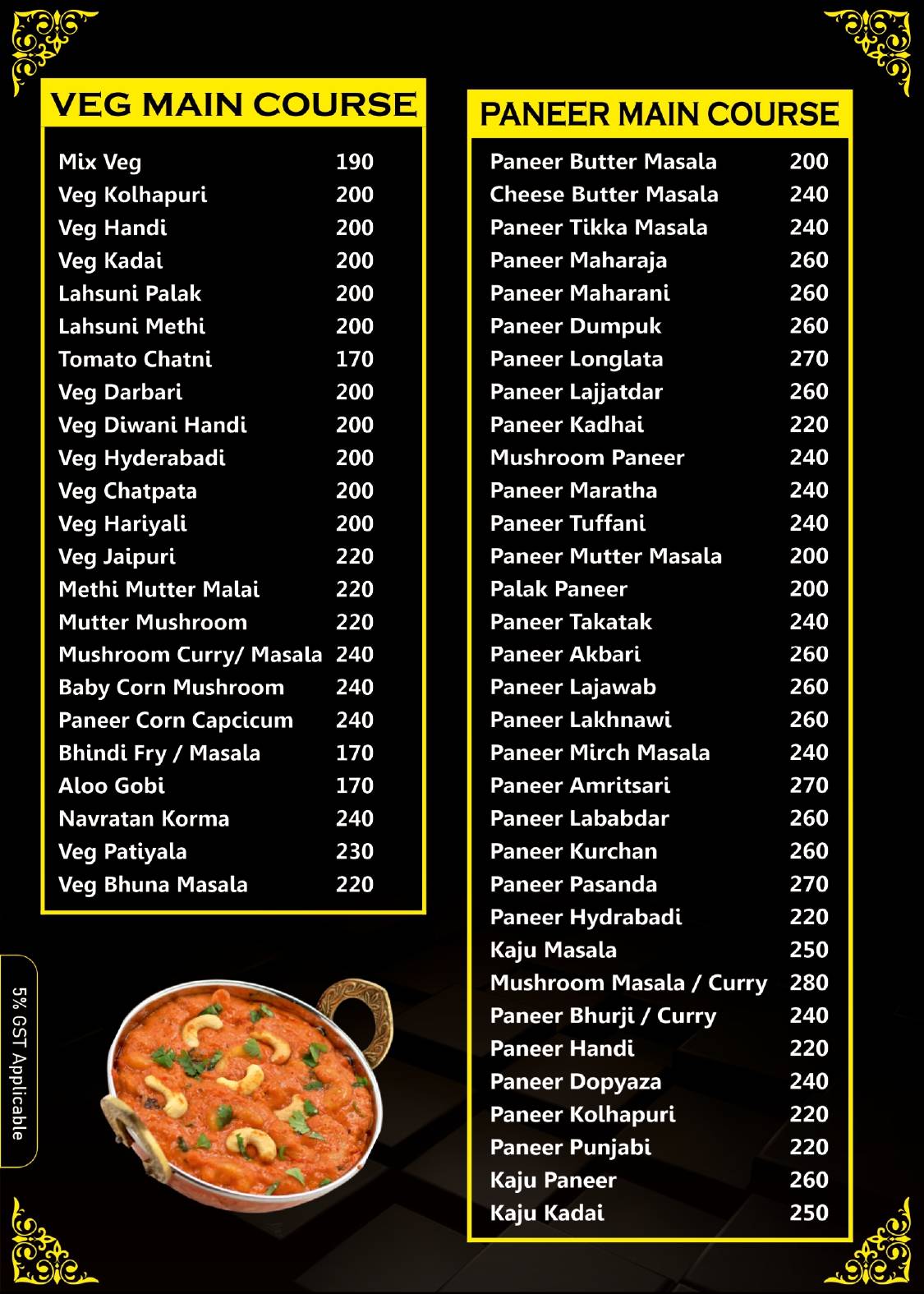 Sitara Family Restaurant menu
