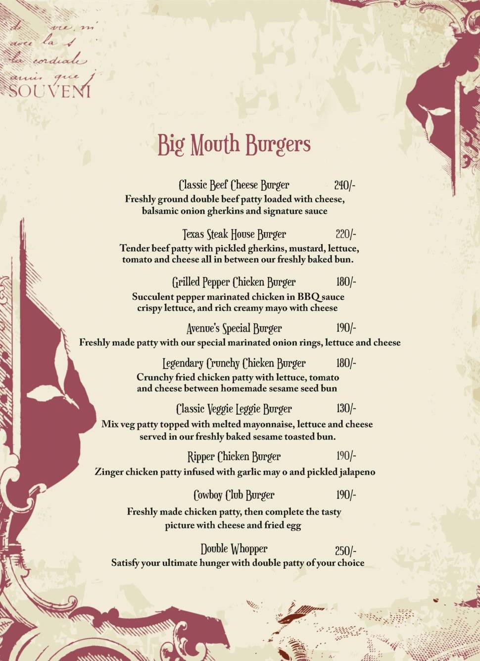 Sixth Avenue Cafe menu