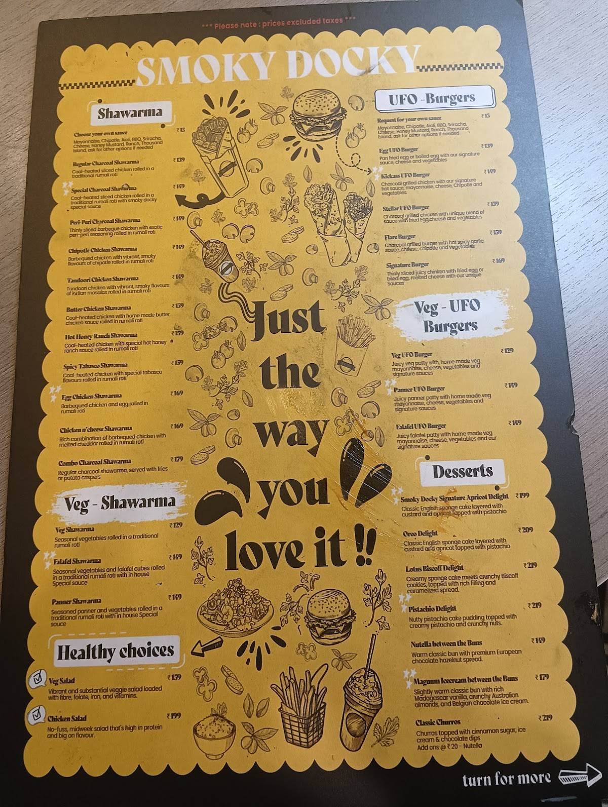 Smoky Docky kalyan Nagar menu