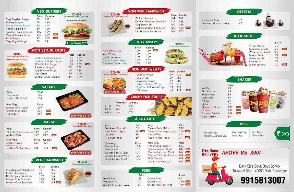 Snakkers menu