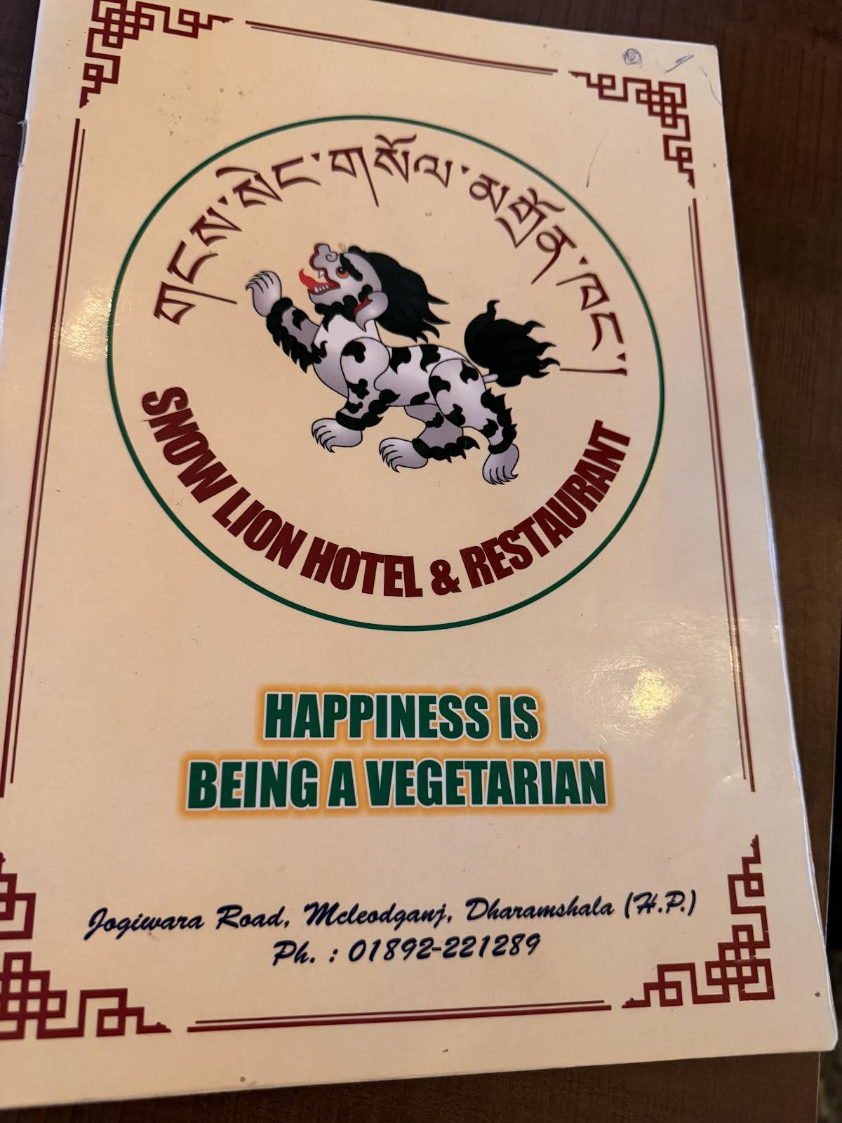Snow Lion Hotel and restaurant menu