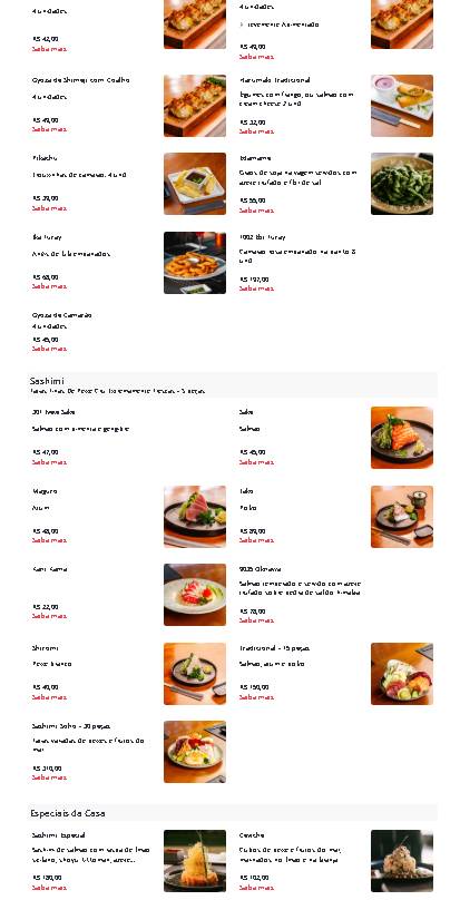 Soho: Sushi, Sashimi, Yakisoba, Happy Hour, Vinhos, Eventos, Delivery, Lago Sul cardápio