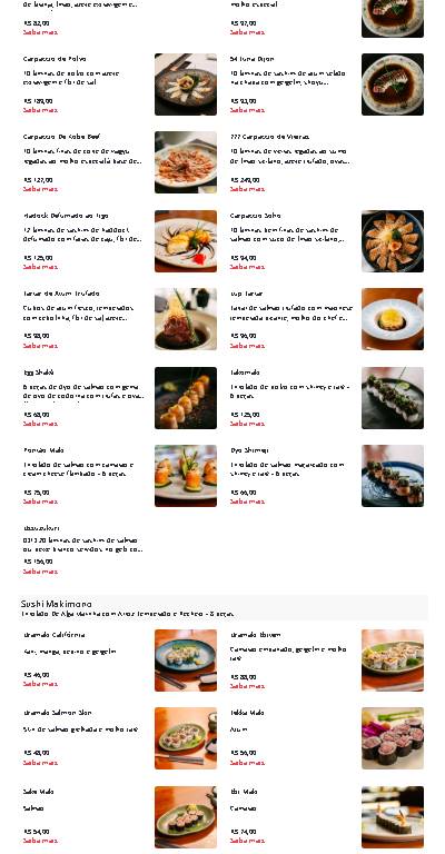 Soho: Sushi, Sashimi, Yakisoba, Happy Hour, Vinhos, Eventos, Delivery, Lago Sul cardápio