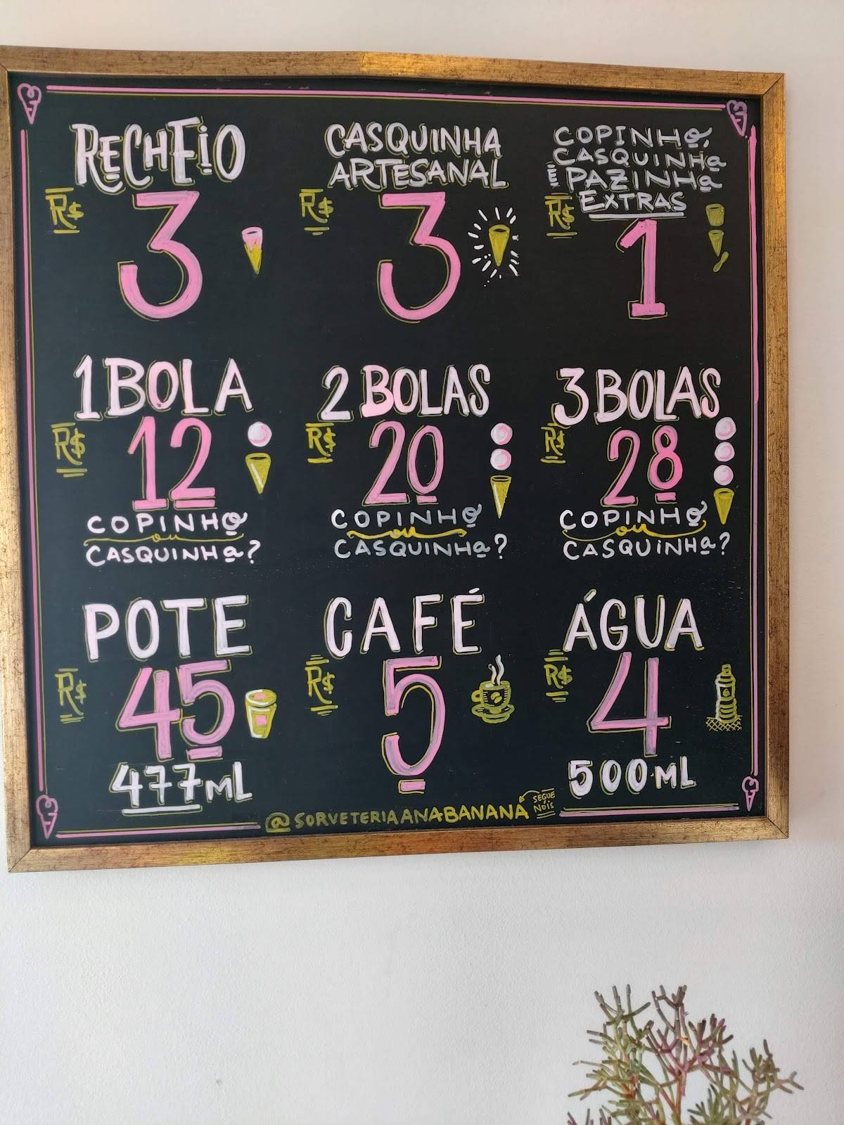 Sorveteria Ana Banana cardápio