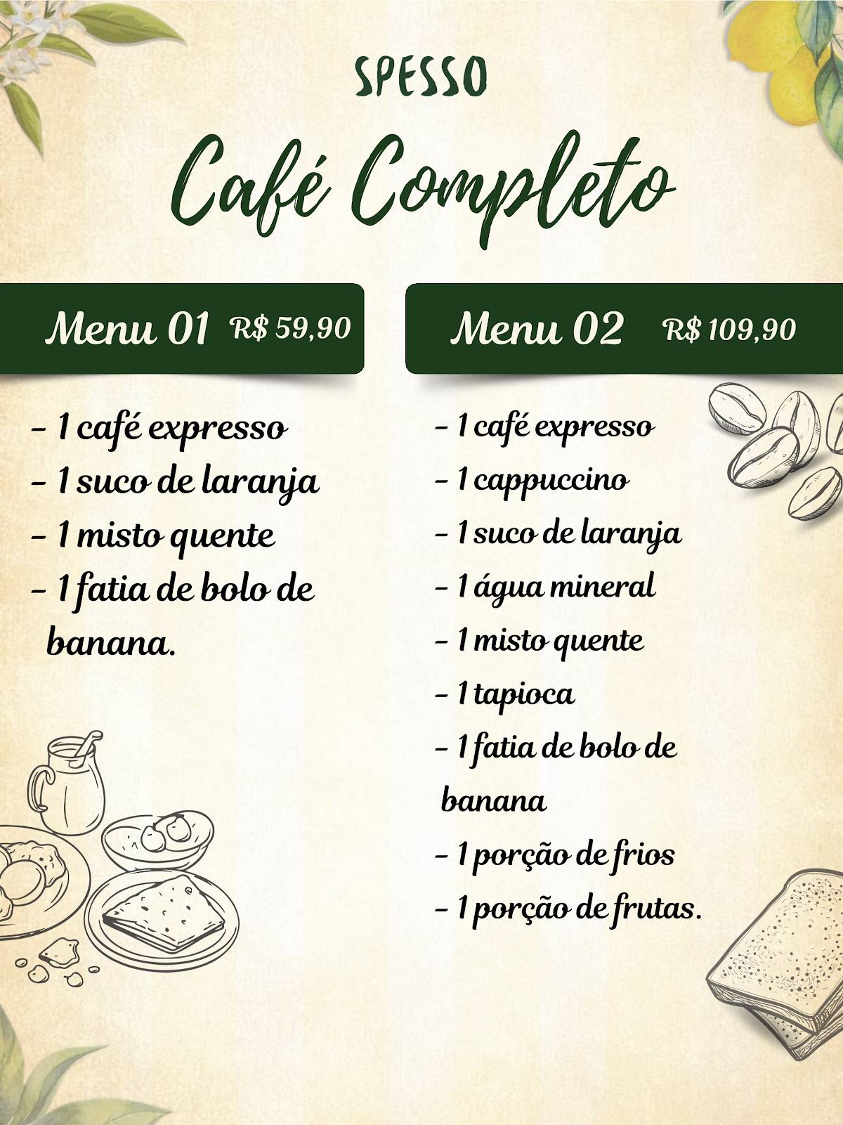 Spesso, cardápio