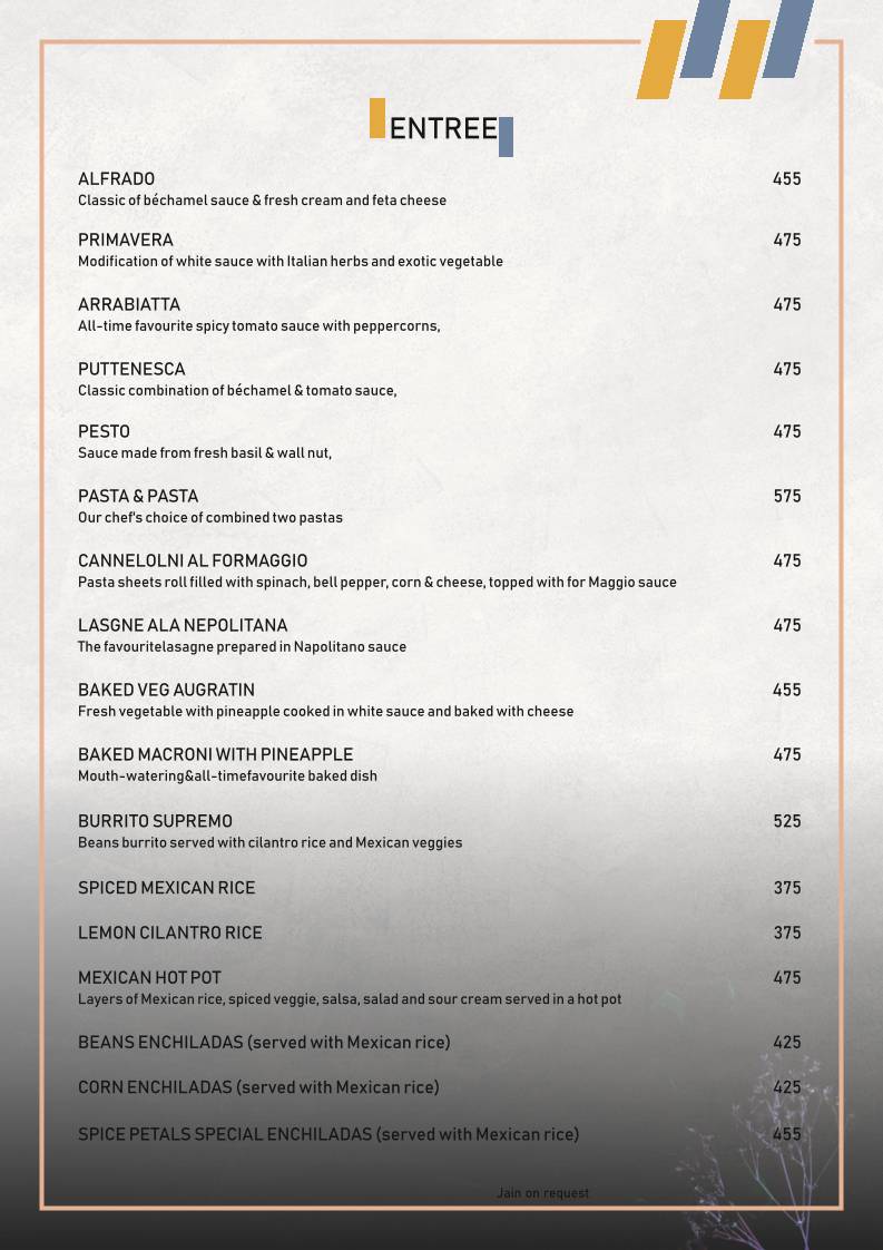 Spice Petals - a Fleet Restro & Banquet menu