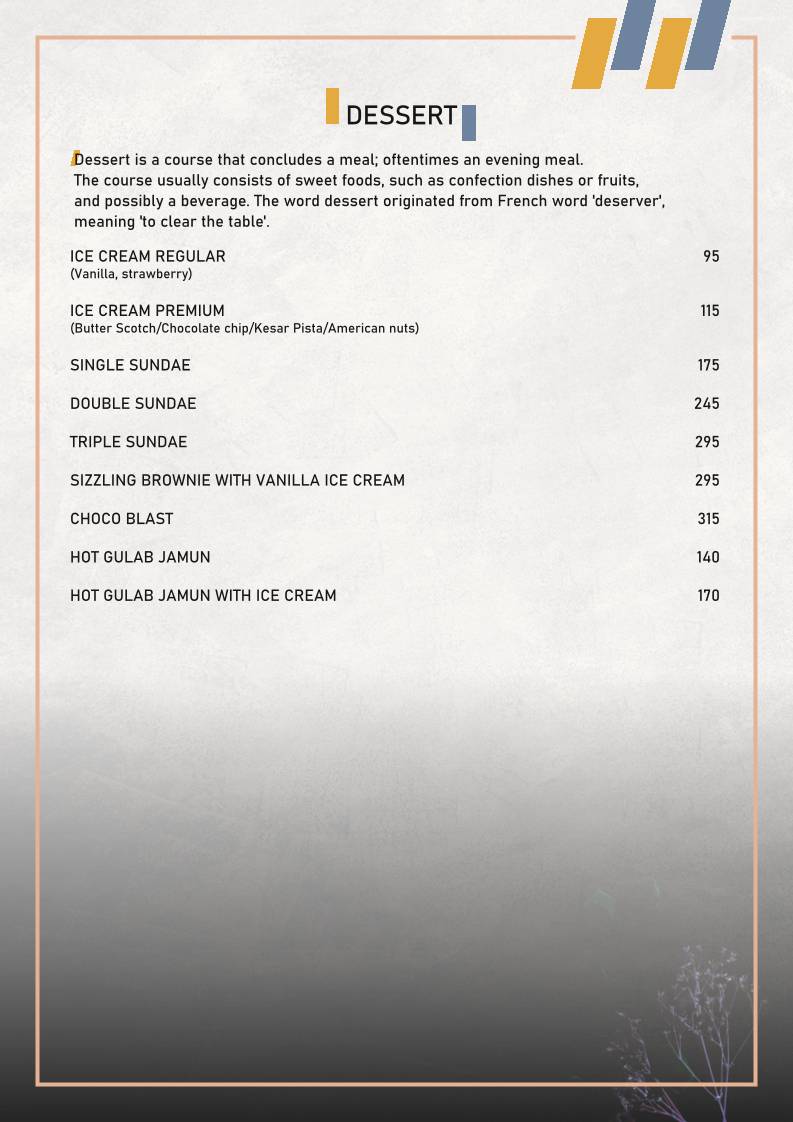 Spice Petals - a Fleet Restro & Banquet menu
