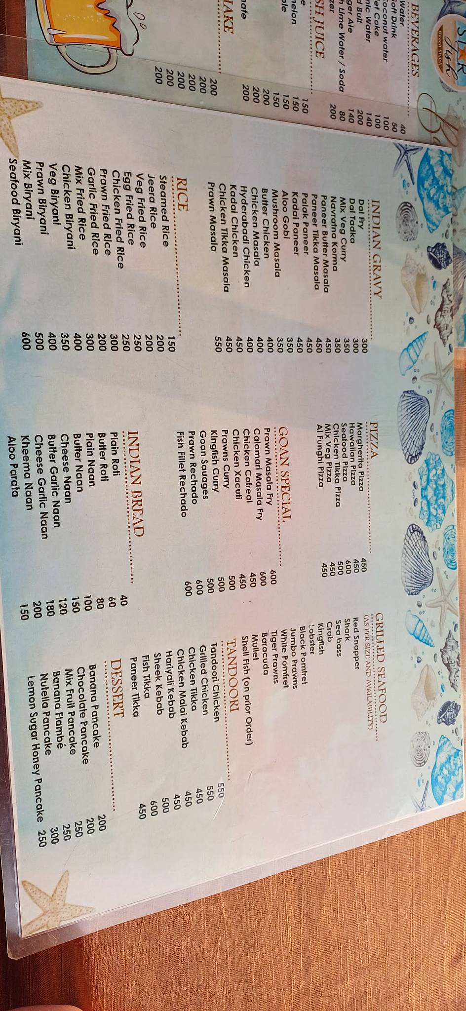 Star fish beach shack menu