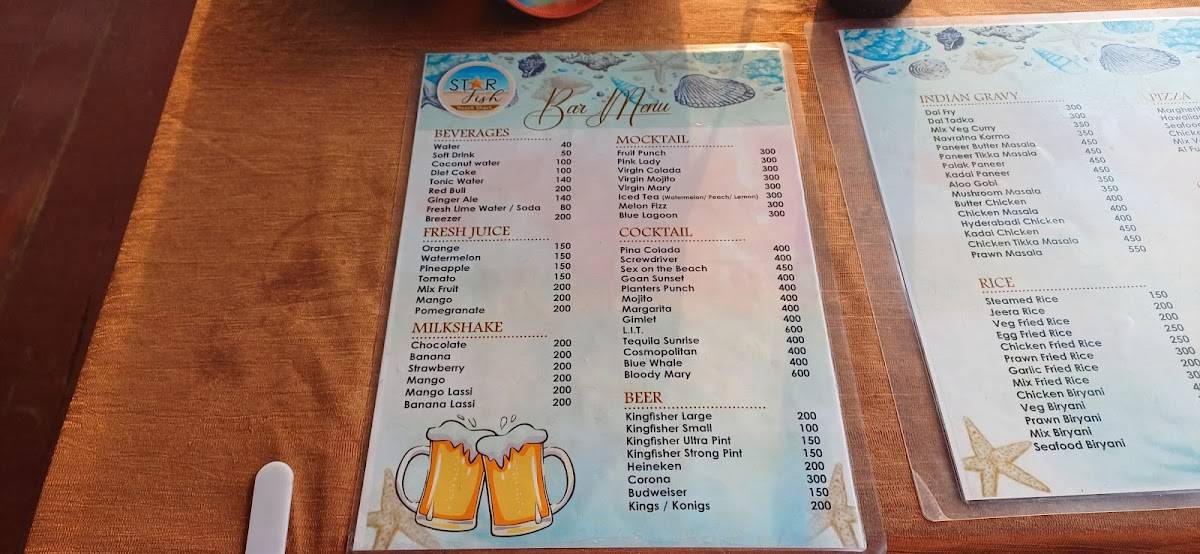 Star fish beach shack menu