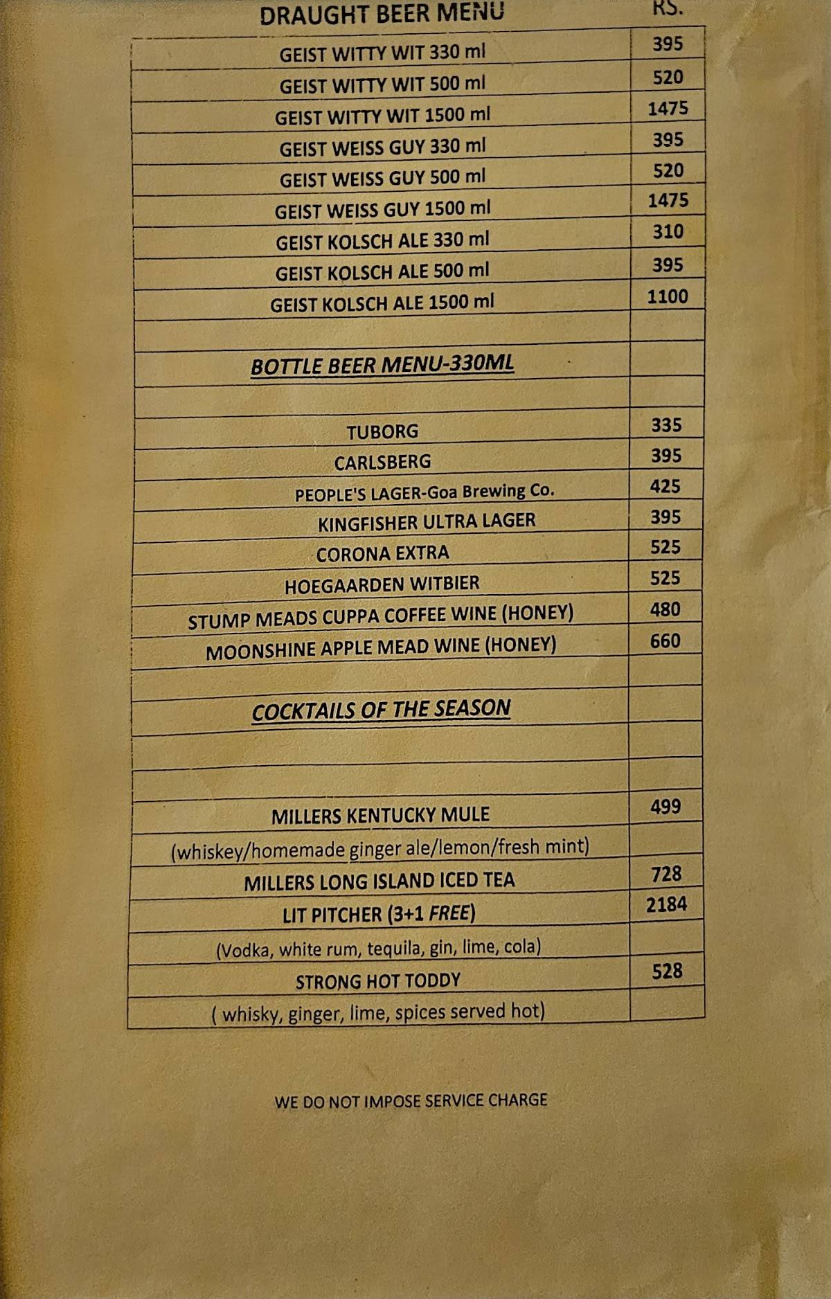 Millers 46 Steak House & Bar menu