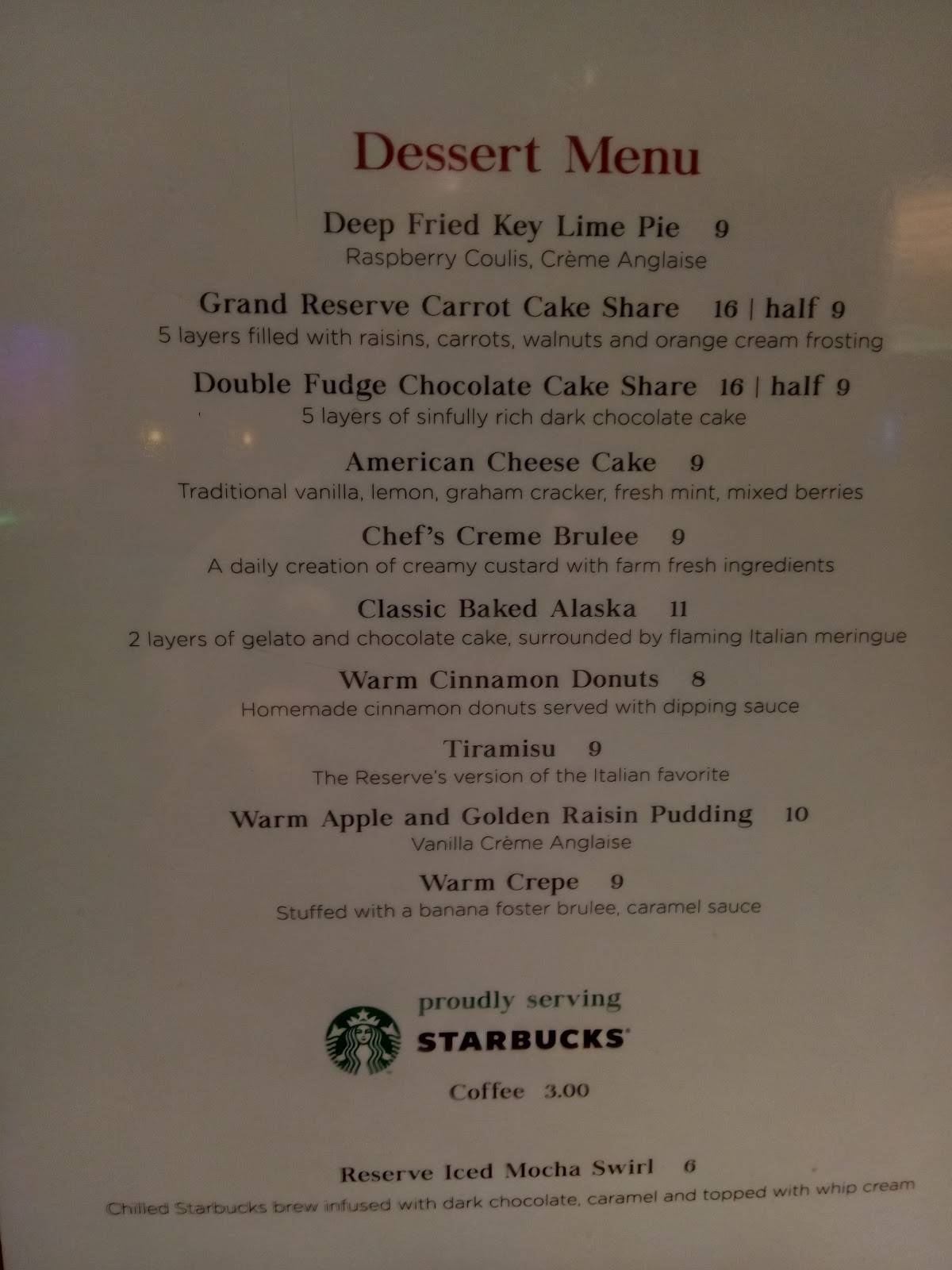 Menu at The Reserve steakhouse, Joliet, 151 N Joliet St