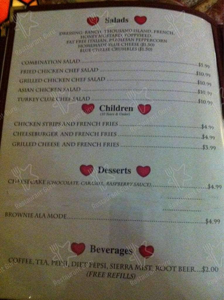 Menu at Valentine's Restaurant, Freeburg