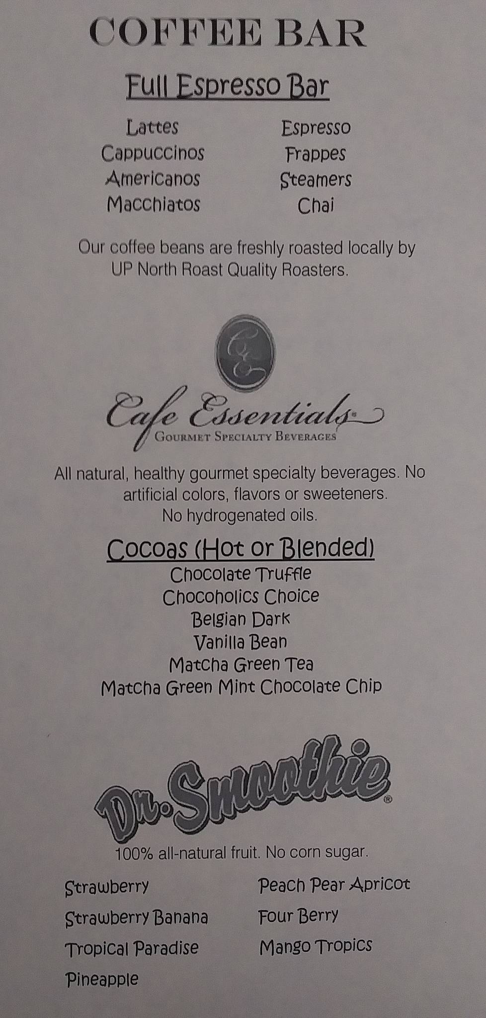 Menu at Stone Cup Coffee House & Stone's Deli, Escanaba