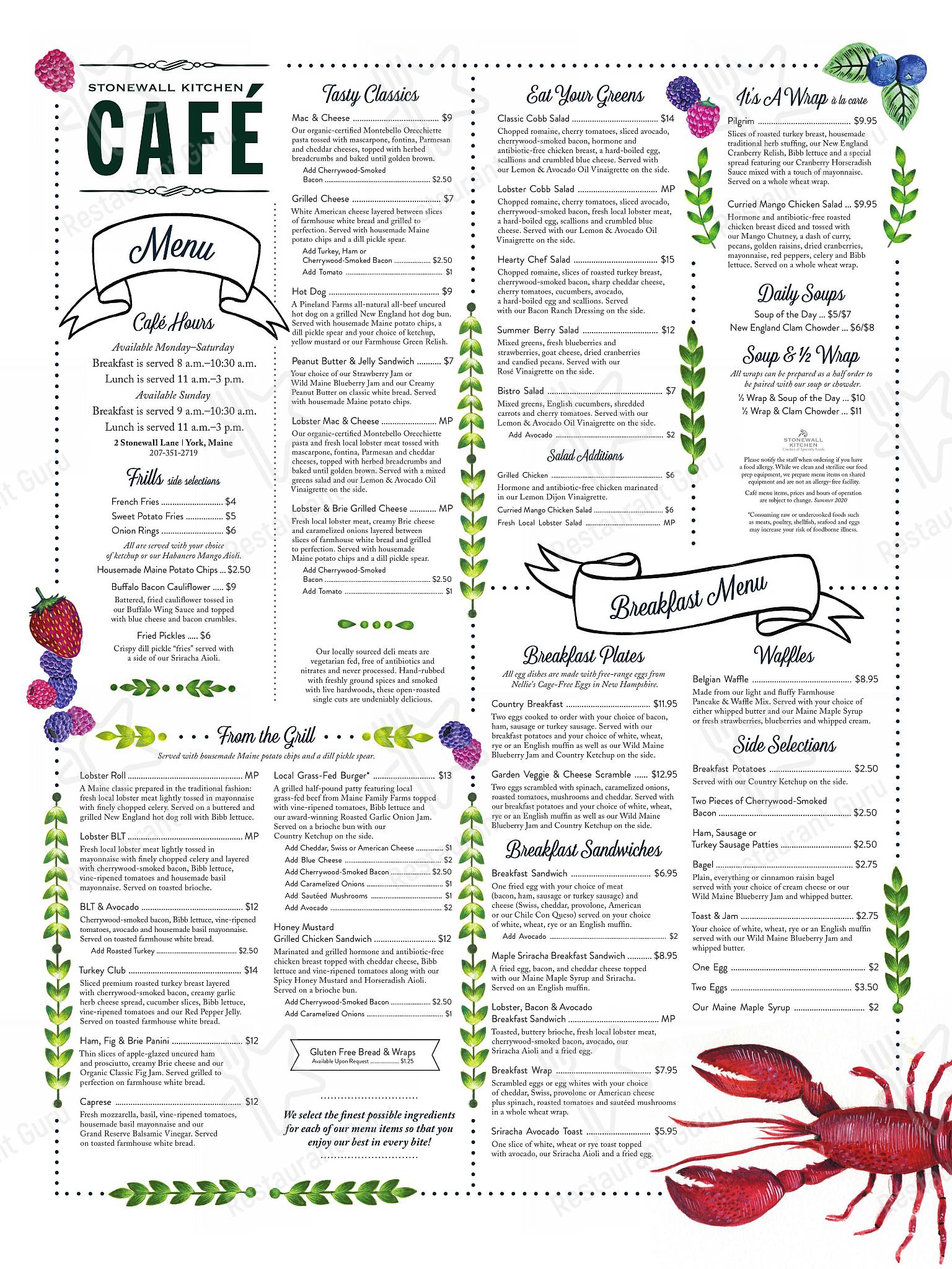 Menu at Stonewall Kitchen Cafe, York