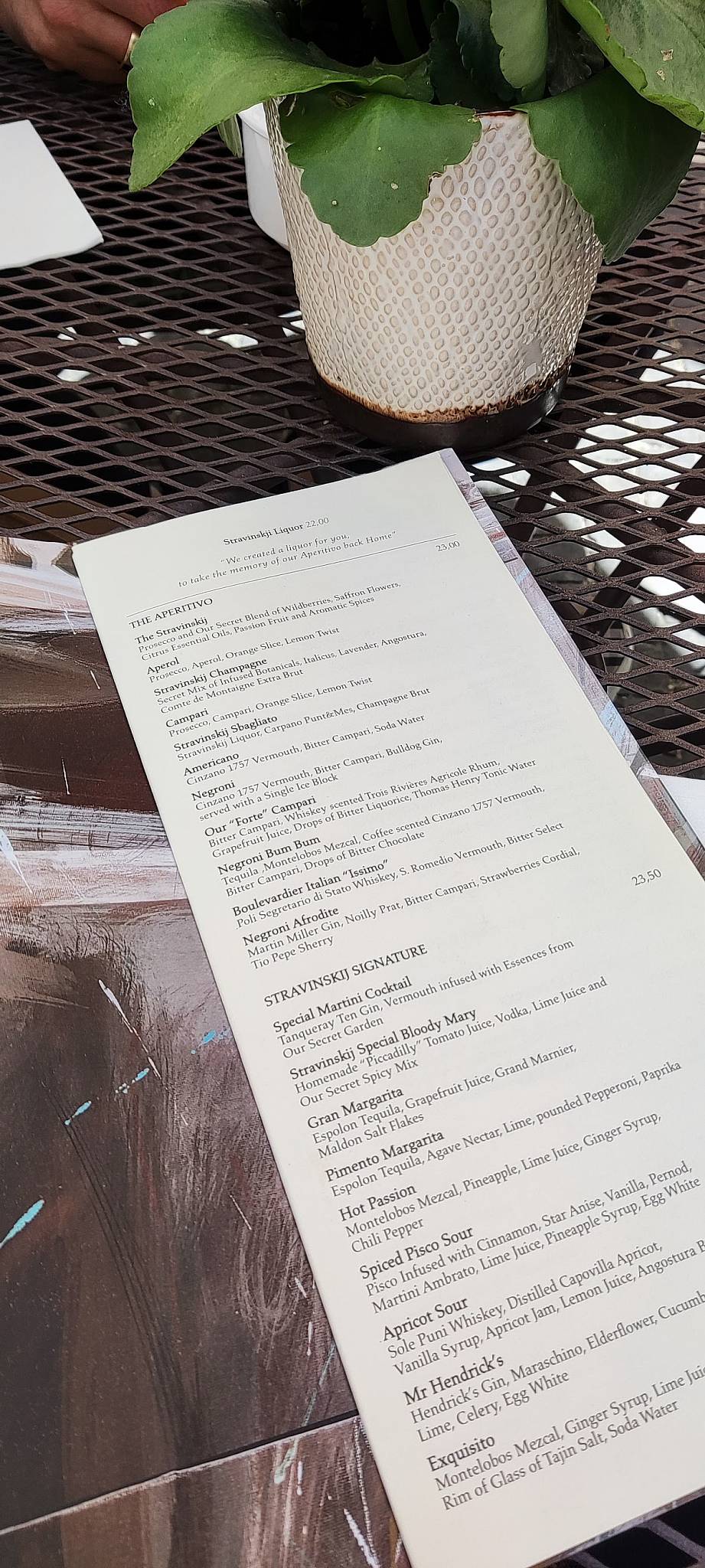 Menu di Stravinskij Bar 