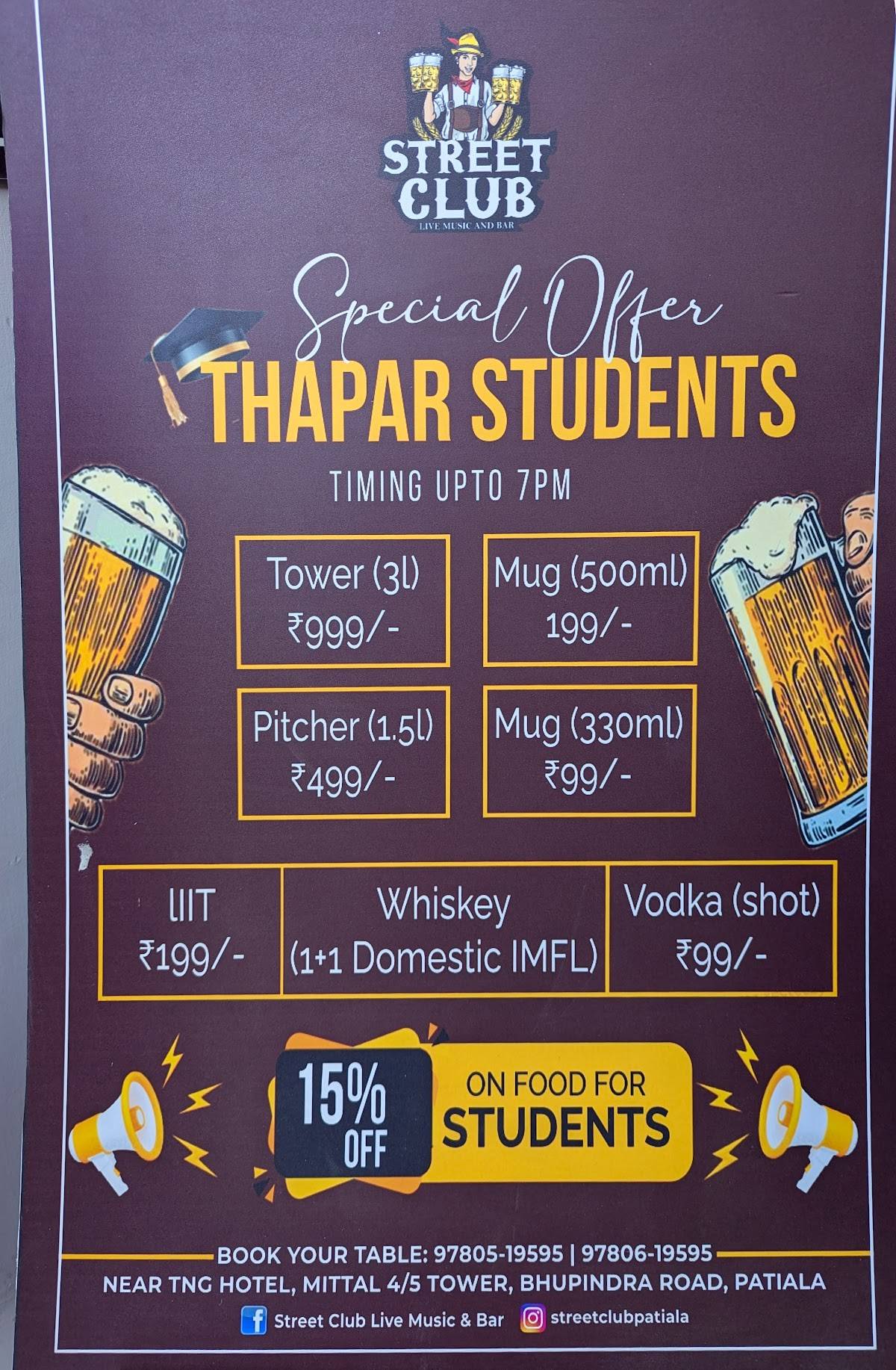 Street Club Bar Patiala menu