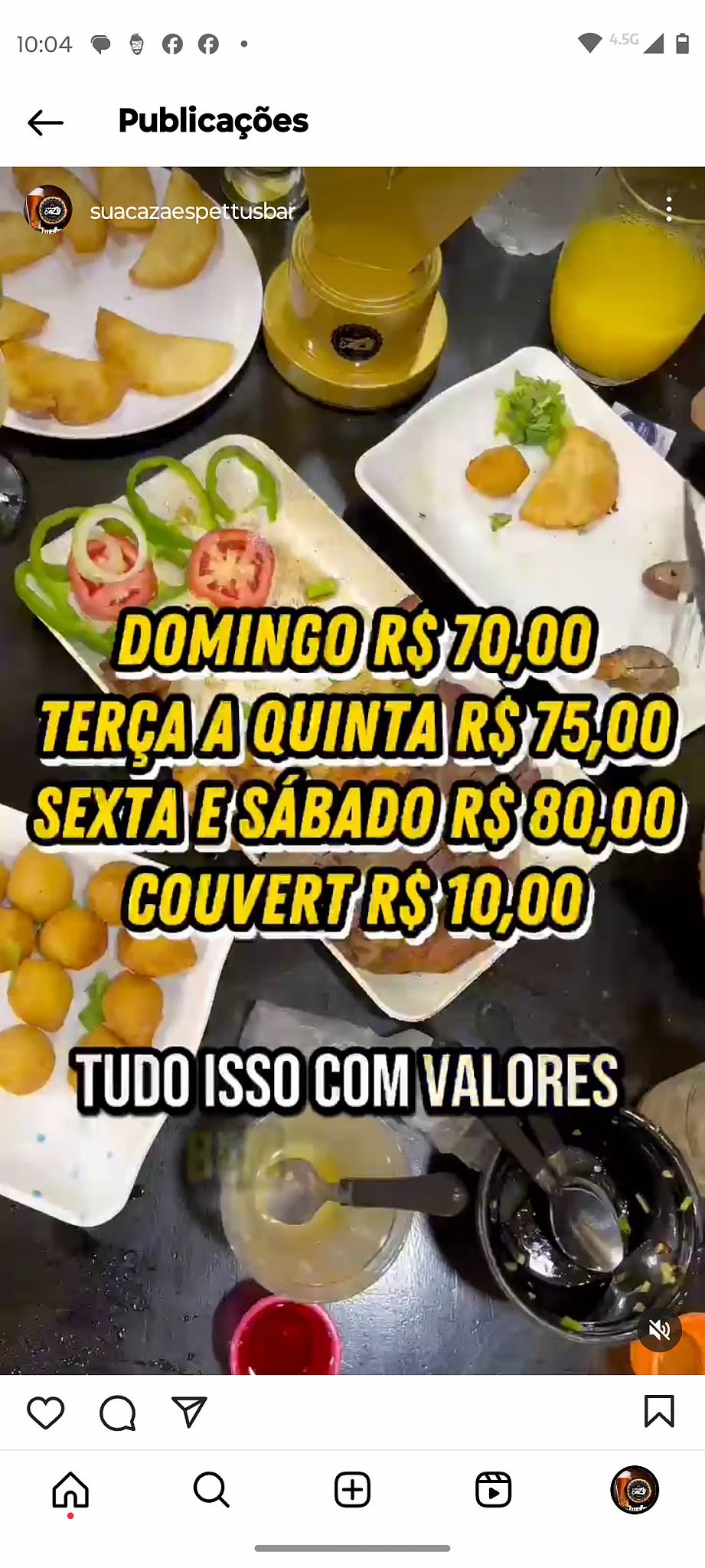 Sua Caza Spettus Bar cardápio