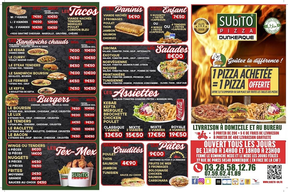 Menu de Subito Pizza Dunkerque