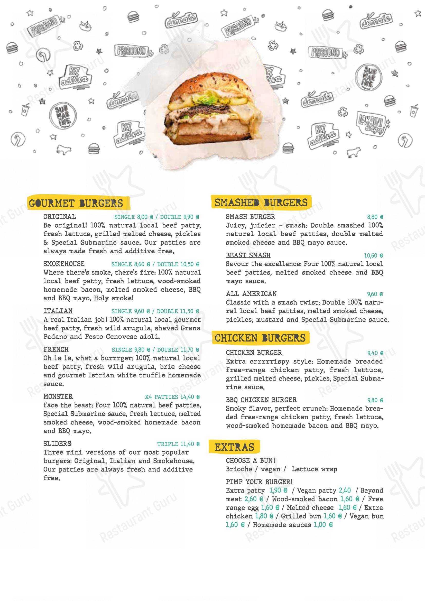 Menu di Submarine Burger Frankopanska - piatti e bevande