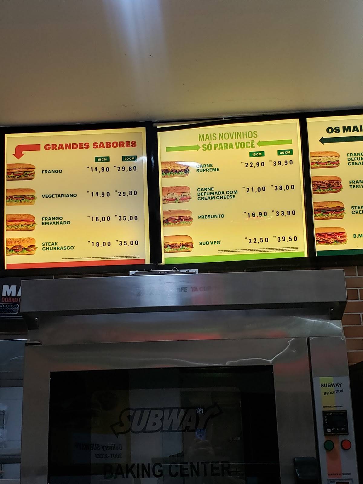 Subway cardápio