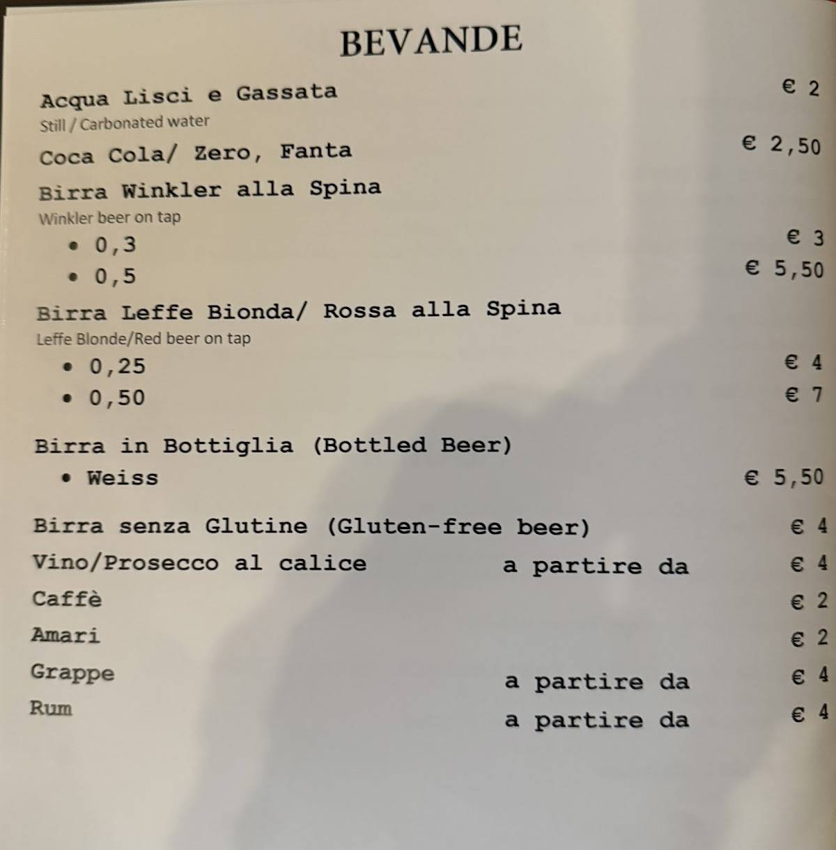 Menu di RétroGusto 