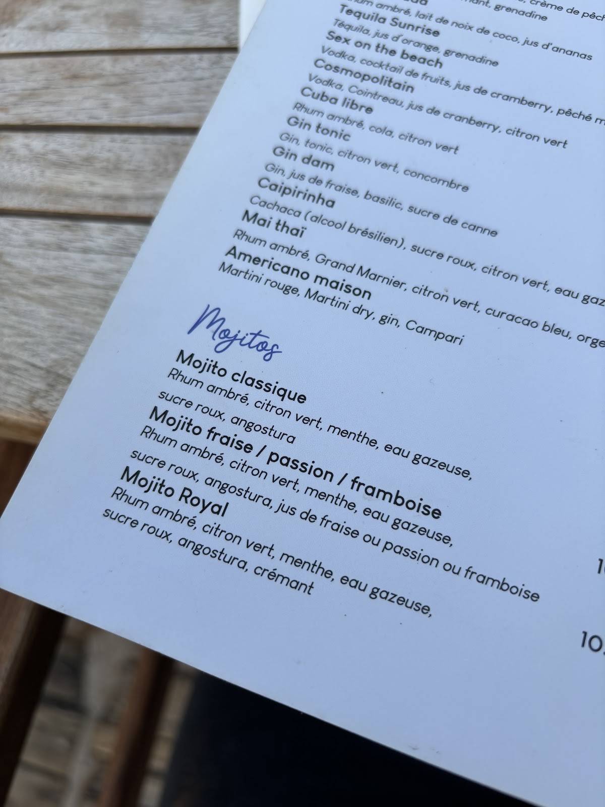 Menu de Sunset