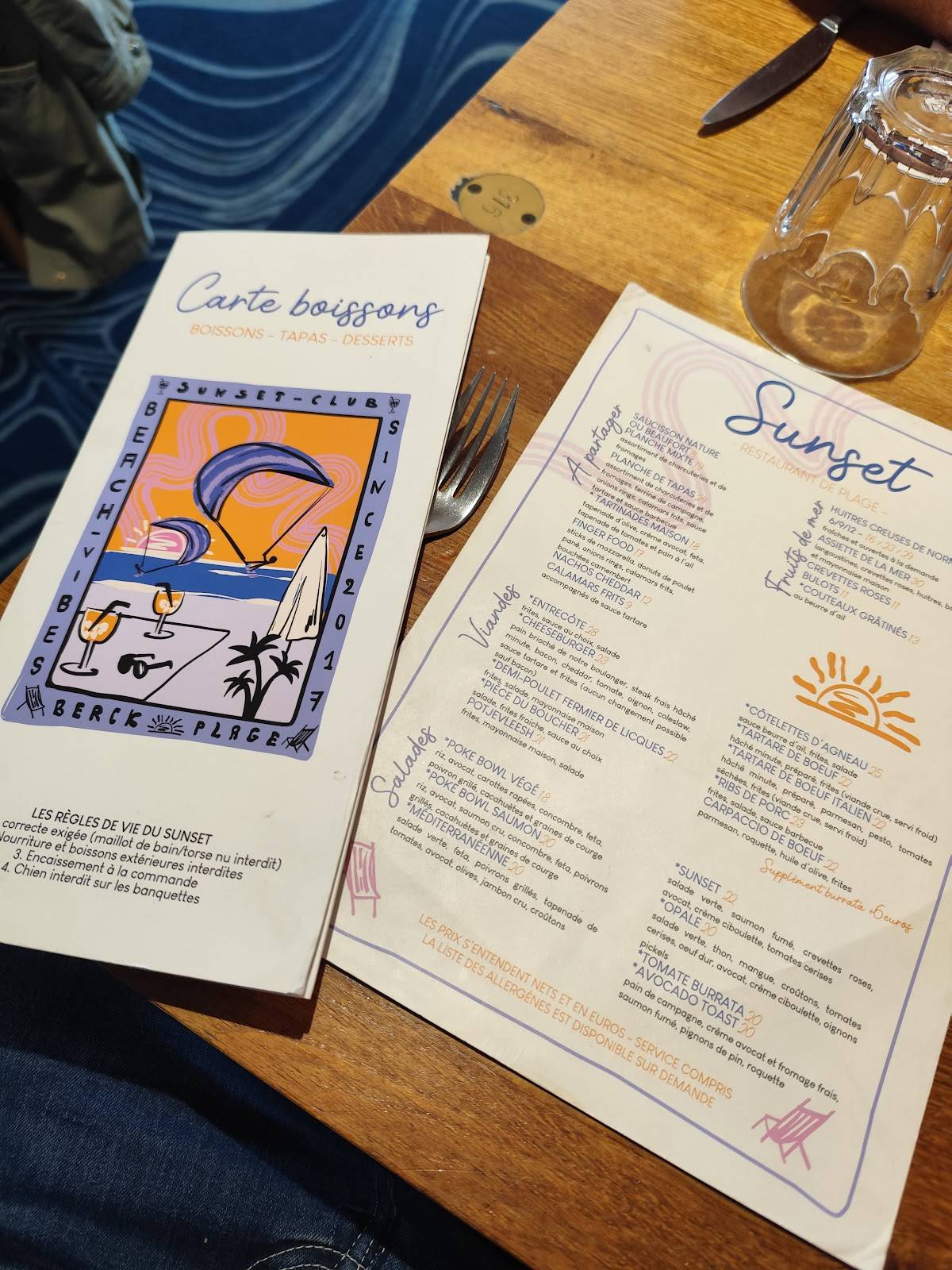 Menu de Sunset