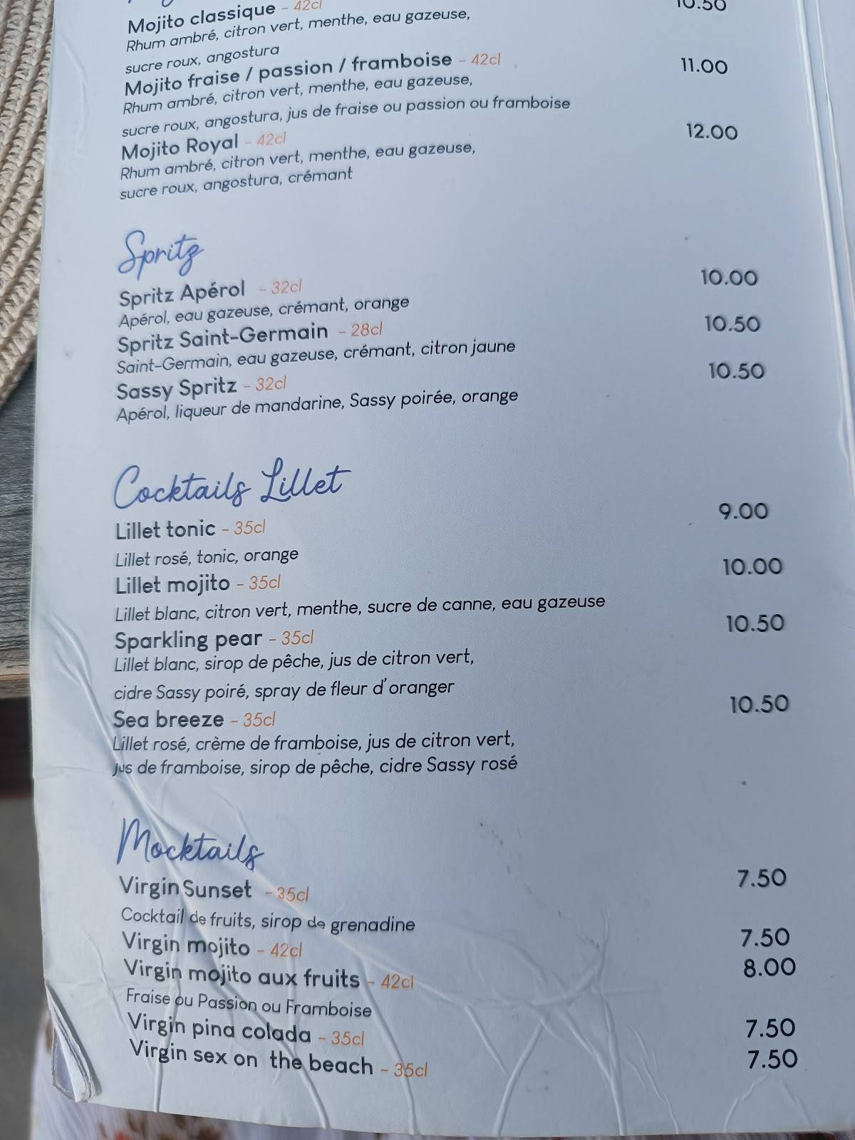 Menu de Sunset