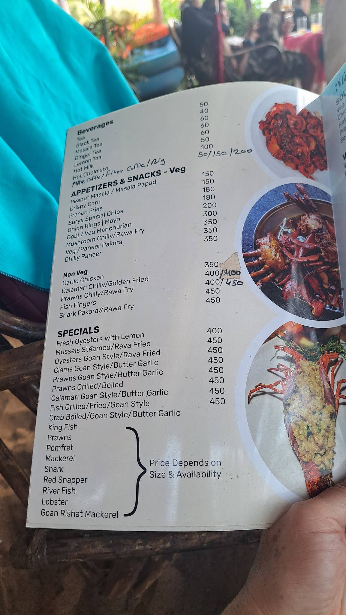 Surya Beach Cafe Galgibagh menu